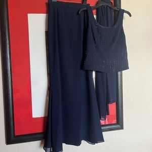 Navy blue evening, wedding set blouse long skirt shawl